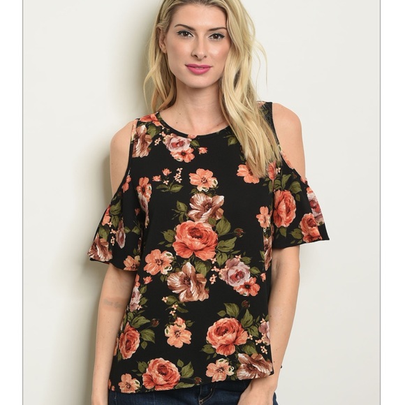black floral cold shoulder top
